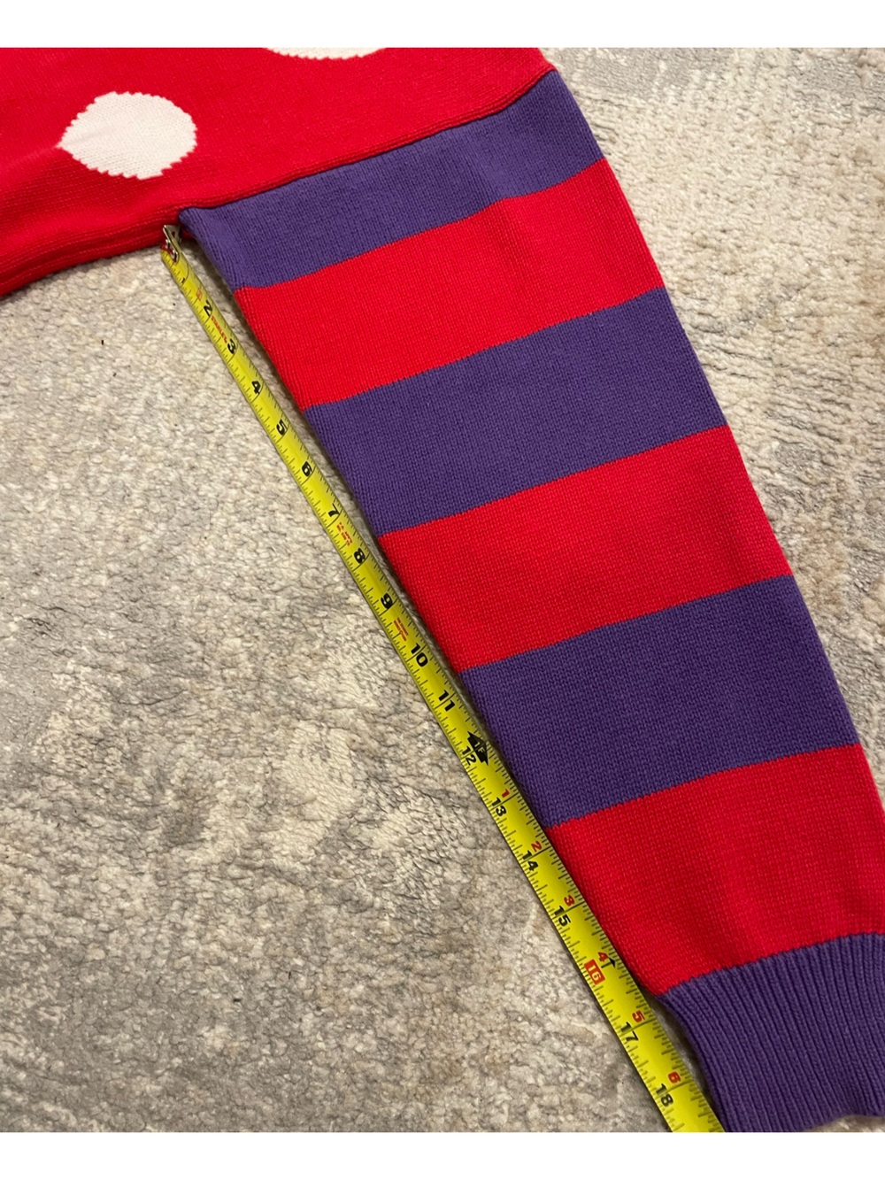 Vintage Idioms Cardigan Sweater Twee Circles Stripes Red & Purple Size Medium - Picture 8 of 8